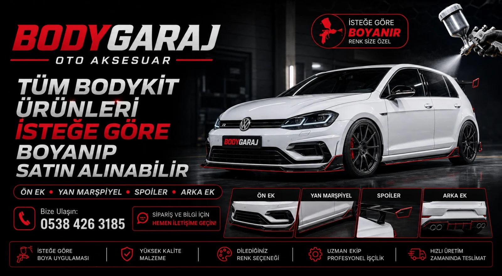 BodyGaraj body kit ürünleri, isteğe göre boya ve montaj
